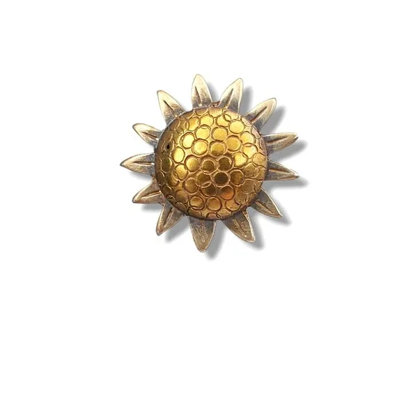 Vintage Jabor Sunflower Stud Earrings Pewter Brass Post Pierced - Picture 10 of 11